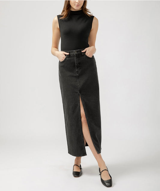 Black Denim Midi Skirt