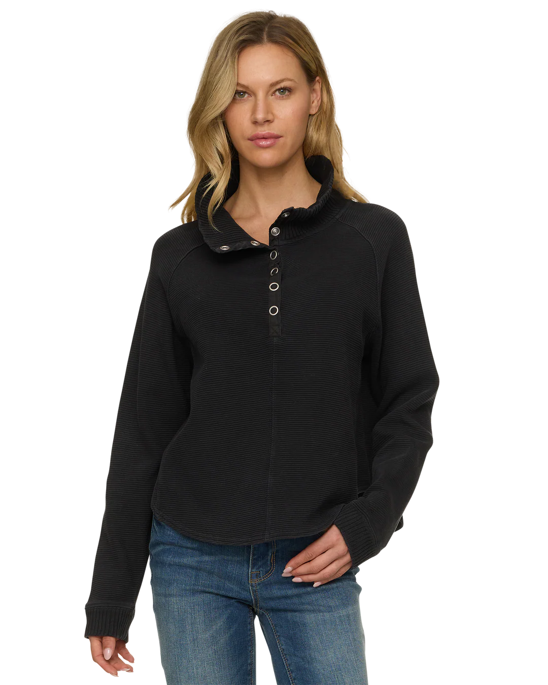 Black Adriana Snap Front Pullover