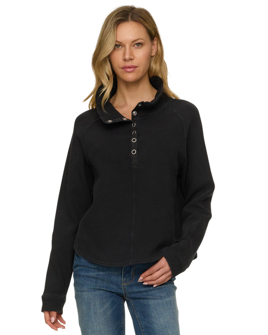 Black Adriana Snap Front Pullover
